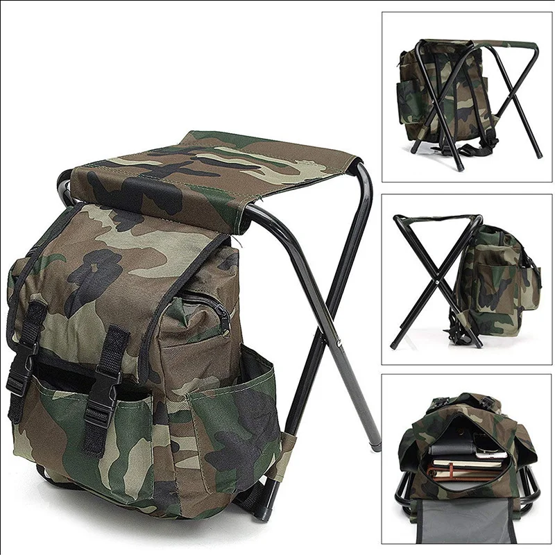 Portable Folding Fishing Chair Bag Fishing Backpack Chair Stool Wear-resistantv - £32.89 GBP