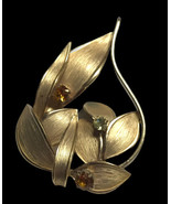 Vintage Burashed Gold Tone Rhinstonws Leaves Brooch - $51.99 CAD