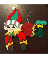 Vintage Christmas Canvas Art Needlepoint Handcrafted Flying Elf 15&quot; Wall... - $185.14 MXN
