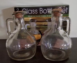 Two (2) Clear Glass ~ Bottle Set ~ Oil &amp; Vinegar Jars with Cork Stoppers - £20.92 GBP