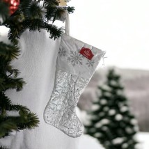 Holiday Time 19” White Quilted Embroidered Silver Snowflake Christmas St... - $17.35