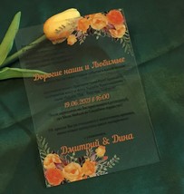 Orange Peony Acrylic Wedding Invitations,Custom Russian 10pcs Acrylic Invites - £25.57 GBP+