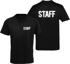 Men&#39;s Staff T-Shirt Screen Print Tee (Chest &amp; Back Print, Black &amp; White) - £9.53 GBP+