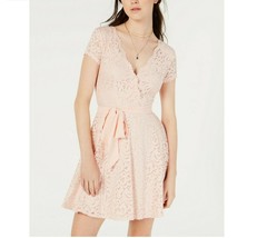 B Darlin Junior Womens 11/12 Blush Pink Belt Allover Lace Lined Wrap Dress RETAG - £19.38 GBP