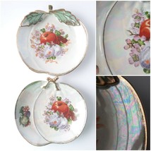 Vintage Japan Rainbow Lusterware Peach Leaf Plumb Fig Rasberries Plates - £10.69 GBP