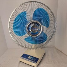 VTG Galaxy Fan 12&quot; Translucent Aqua Blue Blades 3 Speed Oscillating SEE ... - £62.29 GBP