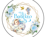 12 Mi Bautizo Stickers Favors Labels tags Spanish 2.5&quot; Boy Blue Floral B... - $11.99