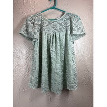 Green Envelope Blouse Womens Green Lace Button Short Sleeve Round Neck S... - $19.95