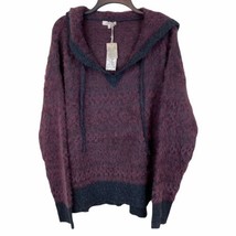 Mystree Hooded Motif Sweater Large V-Neck Long Sleeve Side Slits Purple ... - £19.45 GBP