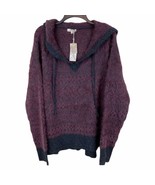 Mystree Hooded Motif Sweater Large V-Neck Long Sleeve Side Slits Purple ... - $461.15 MXN