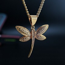 14k Yellow Gold Over 1.00Ct Simulated Diamond Dragonfly Pendant christmas Gift - $97.01