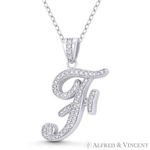 Initial Letter &quot;F&quot; Cursive Script CZ Crystal 925 Sterling Silver Rhodium Pendant - $27.46+