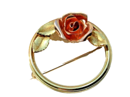 Heavy 14k Yellow and Rose Gold Retro Period Pin Krementz Co. Two Tone 1940s - £258.52 GBP