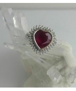 3.00Ct Heart Simulated Garnet Engagement Halo Ring 14k White Gold Plated... - £94.22 GBP
