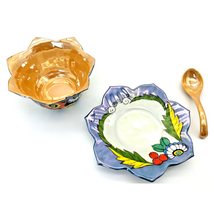 Vintage Elite B Serving Bowl w/Saucer &amp; Spoon Lusterware w/Floral Patter... - $24.36