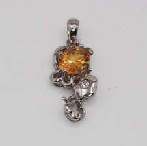 Sterling Silver .925 Citrine Accent Pendant With Flora Accents - £27.60 GBP