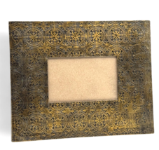 Vintage Medallion Embossed Brass Wood Photo Frame Antiqued 9&quot;x11&quot; Pictur... - $24.30