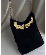 Vintage Black Suede Leather Crossbody Bag Purse Gold Dragon &amp; Phoenix - $2,317.62 MXN