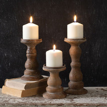 Wooden  Pillar Candle Holders - Set 3 - £55.07 GBP