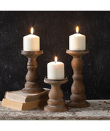 Wooden  Pillar Candle Holders - Set 3 - £55.05 GBP