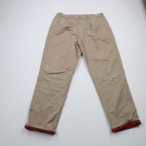 Vintage 90s LL Bean Mens 38x34 Distressed Pleated Flannel Lined Chino Pants USA - £35.00 GBP
