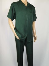 Men 2pc Walking Leisure Suit Short Sleeves By DREAMS 256-24 Hunter Green image 2