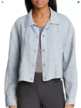 NEW EILEEN FISHER Gray/Blue Linen Classic Collar Button Jacket (Size L)-... - $99.95
