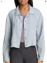 NEW EILEEN FISHER Gray/Blue Linen Classic Collar Button Jacket (Size L)-... - £78.27 GBP