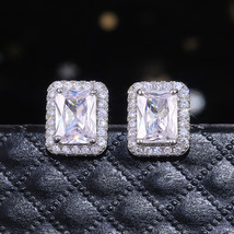 Luxury Full Diamond Beautiful Square Women&#39;s Ear Studs Wedding Ear - £7.84 GBP