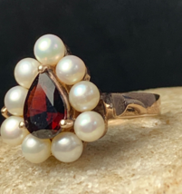 Vtg Sterling Silver Ring Pearl Garnet Color Stone 7.19g Size 8 - £157.86 GBP