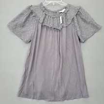 Loft Women Shirt Size XS Gray Preppy Ruffles Lace Prairie Classic Short Sleeves - £13.55 GBP