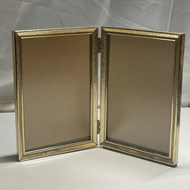 Bi-fold Vintage Embossed Gold Tone Metal Double Hinged 5” X 7” Picture Frame - £8.33 GBP