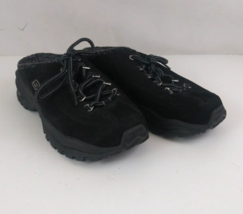 Skechers D&#39;Lites Sport Black Leather Fleece Lined Slides Shoes Women&#39;s S... - $49.49