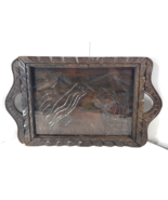 VTG Serving Tray Hand Carved Wood Handles Glass Top 22&quot;x13.25&quot; Birds MCM... - $13.67 CAD