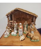 Sears Christmas 12 Piece Nativity Set Reed Moss Creche #97890 Hand Painted - $56.01