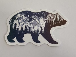 Bear Shaped Sticker Decal with Night Mountain Forest Scene Cute Embellishment - £1.80 GBP