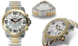 NEW NXS 14090 Men&#39;s Geiger Analog Chronograph Date TwoTone SS Bracelet Watch 50m - £53.77 GBP
