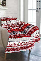 Red Christmas Elk Print Reversible Sherpa Fleece Blanket 130*150cm - £20.29 GBP