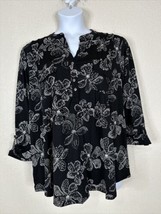 NWT Cocomo Womens Plus Size 3X Blk/Wht Floral Pocket V-neck Blouse 3/4 Sleeve - £23.02 GBP