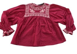 Zara Pink Embroidered Peasant Top Sz M Long Sleeves Cotton Lightweight Loose - £14.15 GBP