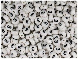 BeadTin White Opaque 7mm Coin Alpha Plastic Beads - Black Number 3 (100pcs) - $2.09