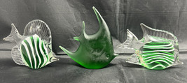 Hand Blown Art Glass Angel Fish Paperweight Green White Stripes Unmarked Lot  3 - £17.95 GBP