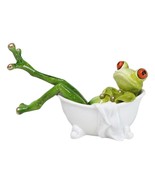 Whimsical Green Lady Diva Frog with Golden Nails Soaking in Bath Tub Fig... - $32.79 CAD