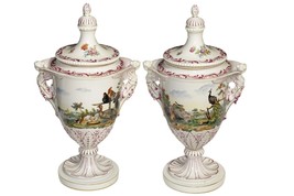 16.5&quot; c.1890 Carl Thieme Dresden Porcelain Covered Urns with Animals/winged hand - £1,337.29 GBP