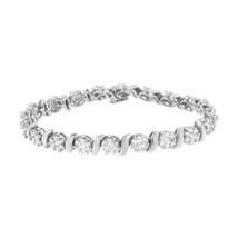 Elegant 14k White Gold Diamond S-link Floral Cluster Tennis Bracelet - $7,277.00