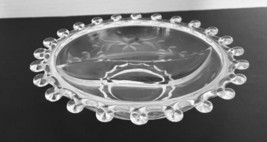 Crystal Heisey Glass Lariat Rope Pattern Two Part Etched Floral Relish Dish - £16.77 GBP