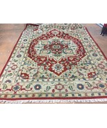 Hand Knotted WOOL RECTNGL Heriz Serapi 8X10 Indian Rug Oriental RED/BEIG... - $372.72