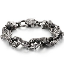 Vintage Solid Stainless Steel Bracelet For Men Masculine 15MM Chain Men&#39;s Bracel - £29.08 GBP