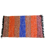 Hand Knotted Woven Wide Stripe Rag Wool Rug Boho Fringed 20x37 Kitchen U... - £31.96 GBP