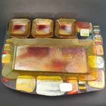 Fused Art Glass Cheese Tray by Jasmine Art Glass, 16&quot; x 13&quot;, 3 Legs, HTF - £71.20 GBP